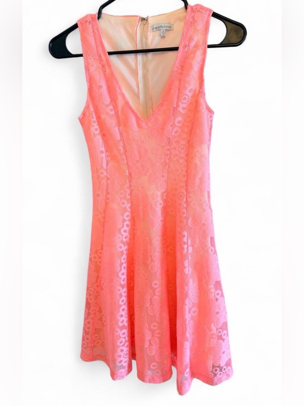 Sleeveless Coral/Pink Lace Dress from Charlotte Russe